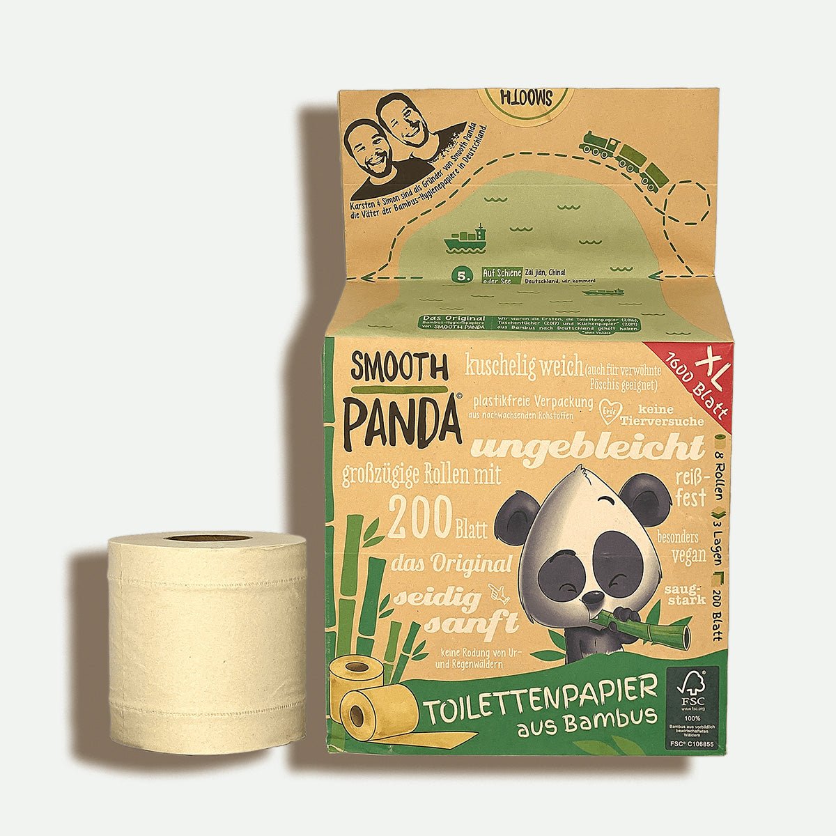 Smooth Panda -Klassik Bambus-Toilettenpapier (VERPACKT / ohne Prägung / 8 Rollen à 200 Blatt) - Smooth Panda - Umweltdrogerie