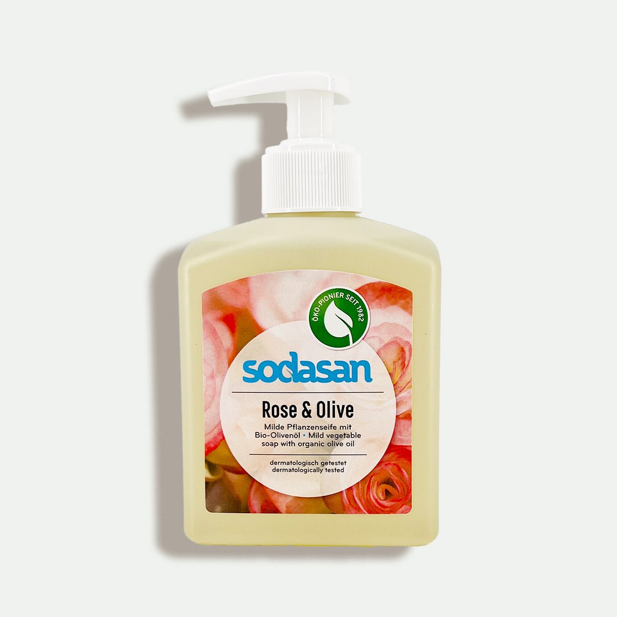sodasan -Flüssigseife Rose & Olive im Spender - Smooth Panda - Umweltdrogerie