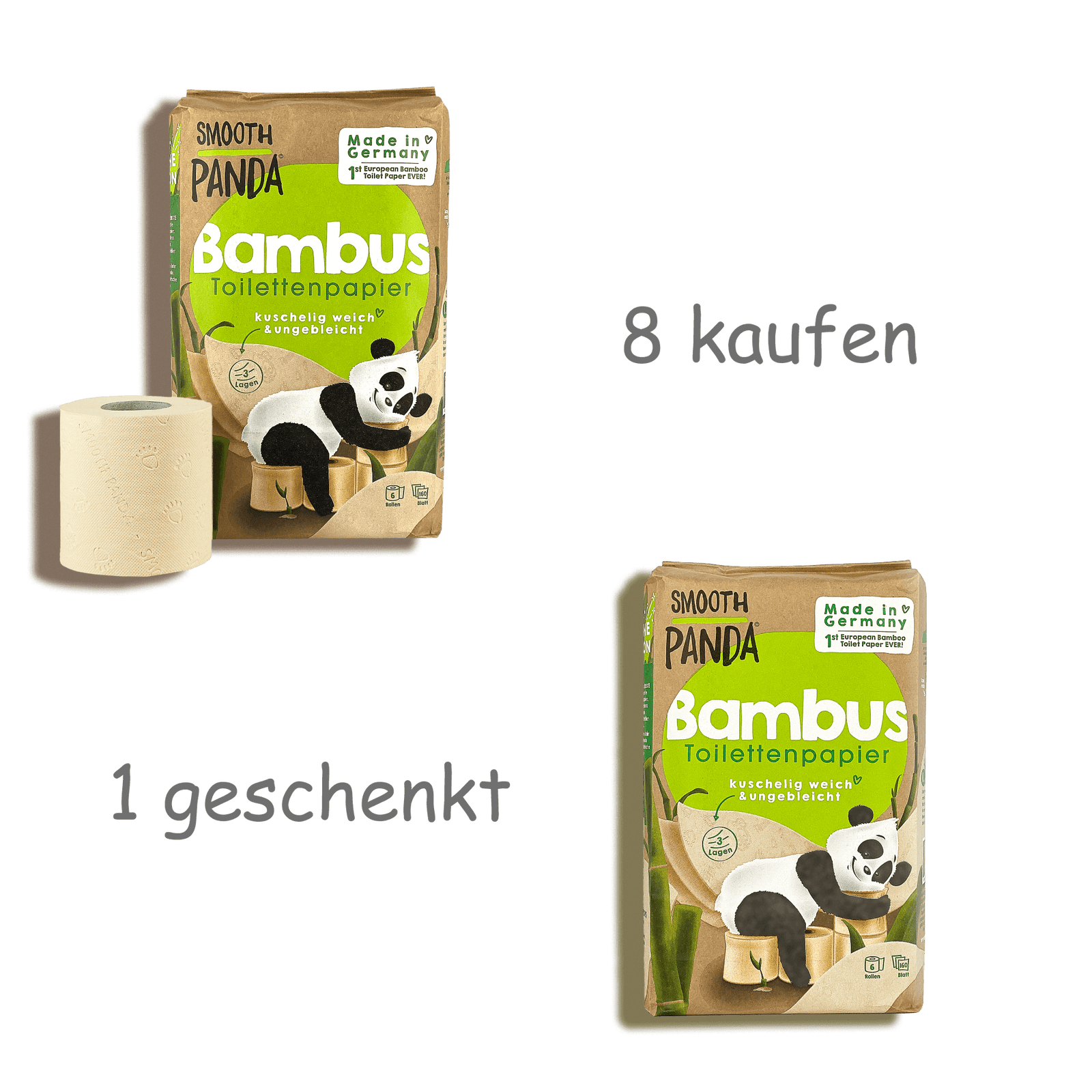 Smooth Panda -Bambus-Toilettenpapier (Made in Germany / 6 Rollen à 160 Blatt) - Smooth Panda - Umweltdrogerie