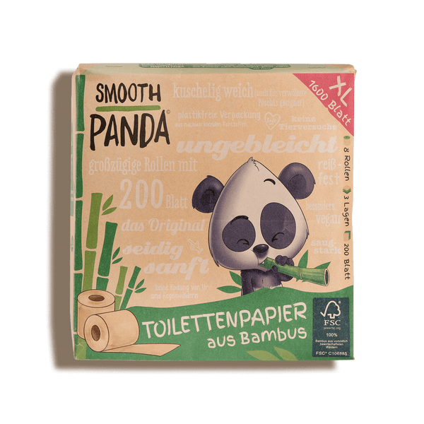 Smooth Panda -Klassik Bambus-Toilettenpapier (VERPACKT / ohne Prägung / 8 Rollen à 200 Blatt) - Smooth Panda - Umweltdrogerie